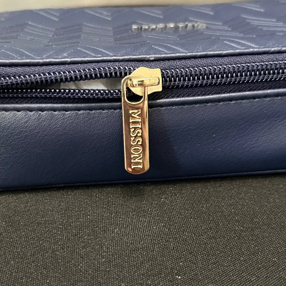Missoni Navy Blue Zigzag‎ Embossed Toiletry Case